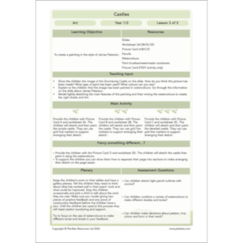 PlanBee Castles Topic KS1 Enrichment Lesson Pack