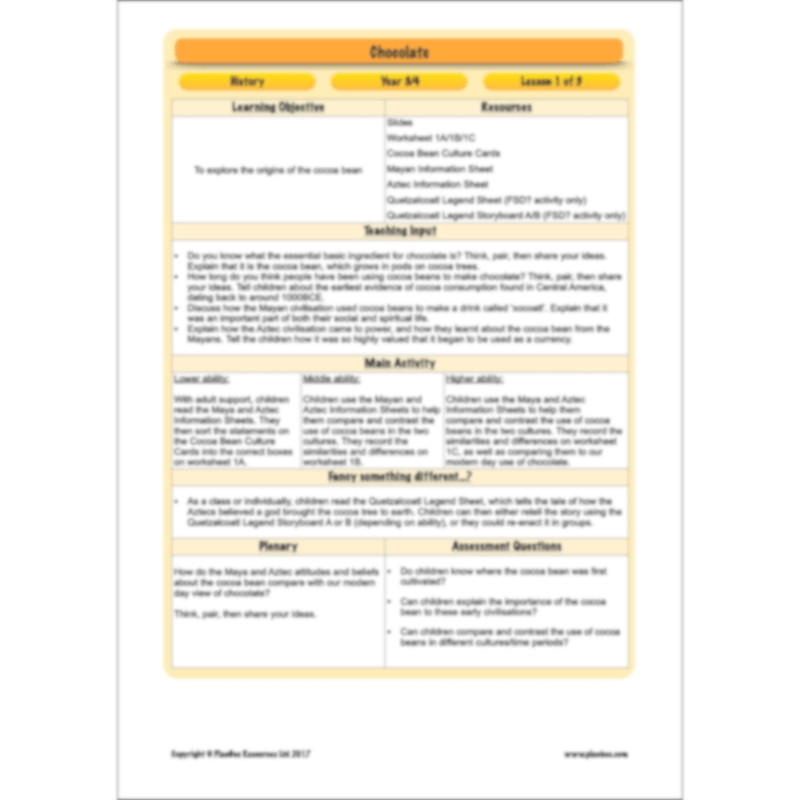 PlanBee Chocolate Topic KS2 Enrichment Lesson Pack