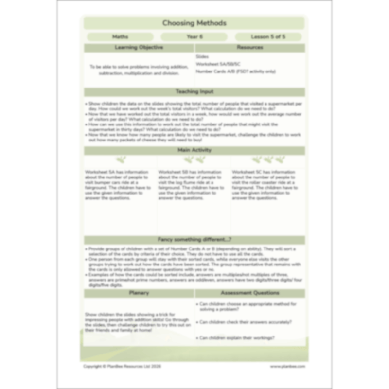 PlanBee Choosing Methods Year 6 Maths Planning by PlanBee