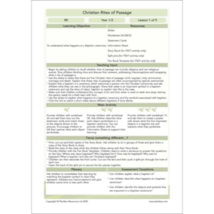 PlanBee Christian Rites of Passage | Year 2 RE lessons