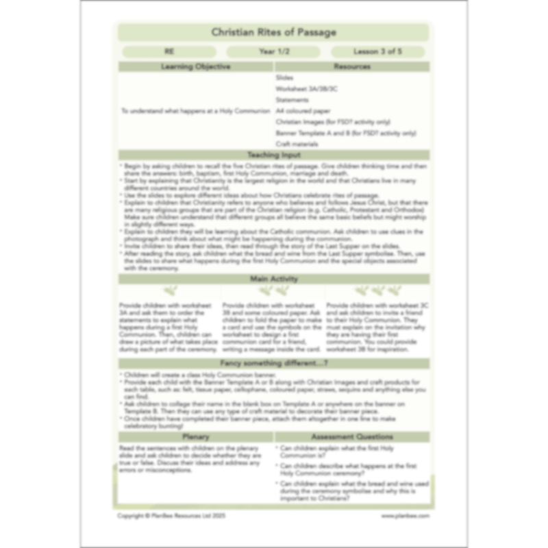 PlanBee Christian Rites of Passage | Year 2 RE lessons