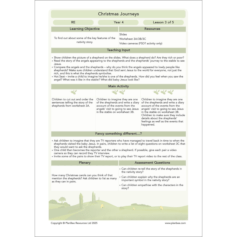 PlanBee Christmas Story KS2 RE Lessons for Year 4 by PlanBee