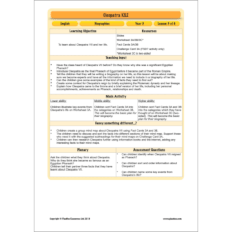 PlanBee Cleopatra KS2 | English Lesson Pack