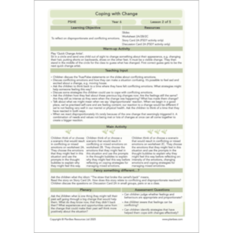 PlanBee Coping with Change - Year 6 Transition PSHE Activities