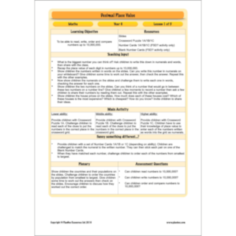 PlanBee Year 6 Decimal Place Value Maths Lessons by PlanBee