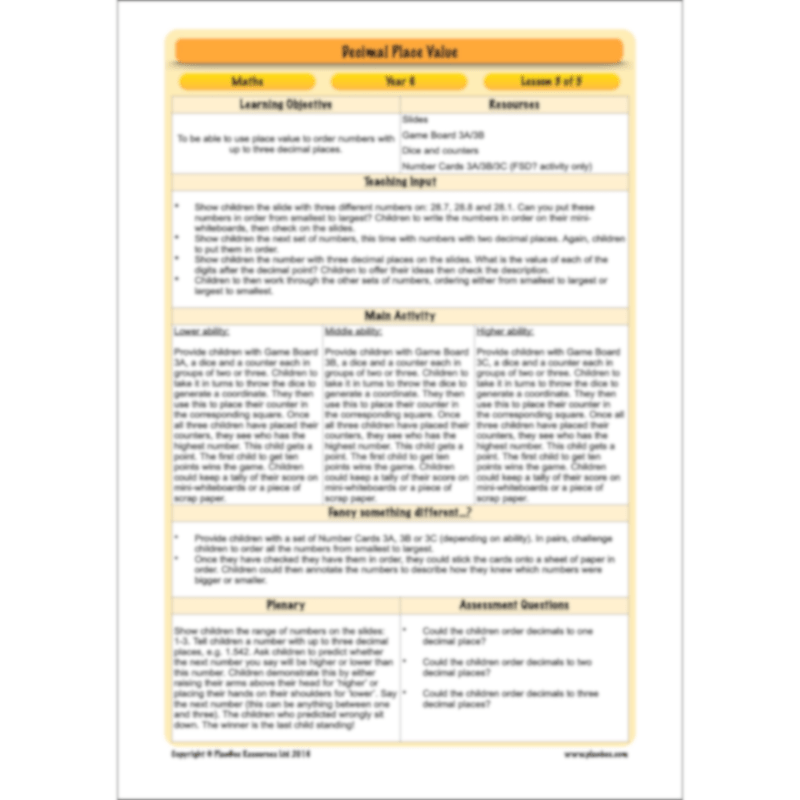 PlanBee Year 6 Decimal Place Value Maths Lessons by PlanBee