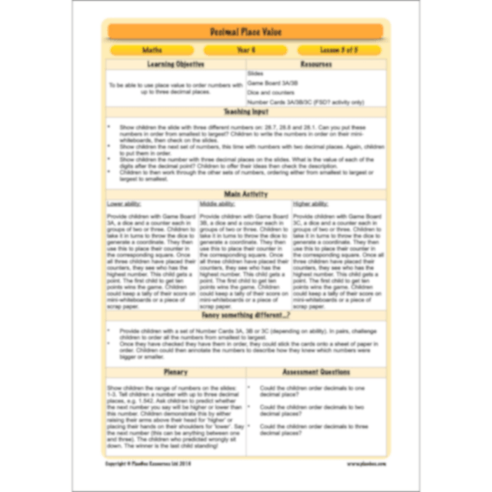 PlanBee Year 6 Decimal Place Value Maths Lessons by PlanBee