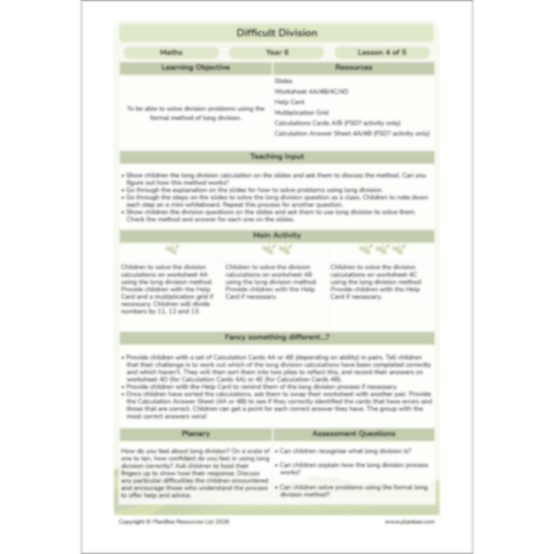 PlanBee Division Year 6 Maths Lessons and Worksheets by PlanBee