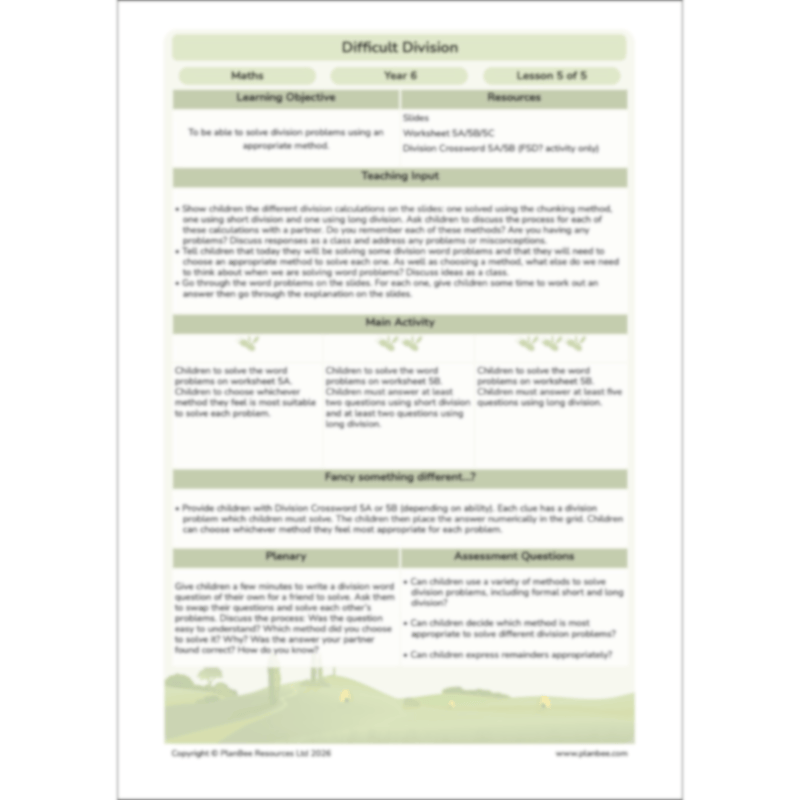 PlanBee Division Year 6 Maths Lessons and Worksheets by PlanBee