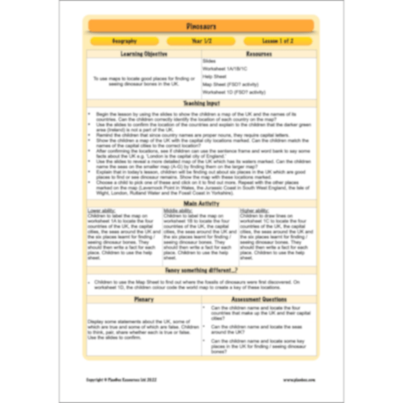 Dinosaurs KS1 Topic Enrichment Pack