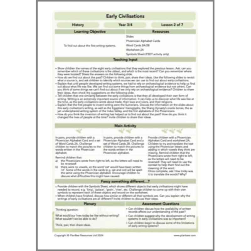 PlanBee Early Civilisations KS2 History lessons | PlanBee