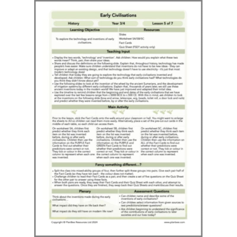 PlanBee Early Civilisations KS2 History lessons | PlanBee
