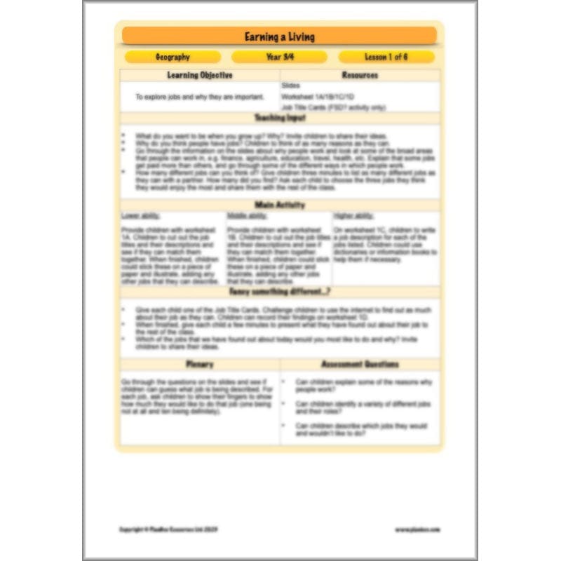 PlanBee Earning a Living: LKS2 Geography planning Year 3 & Year 4