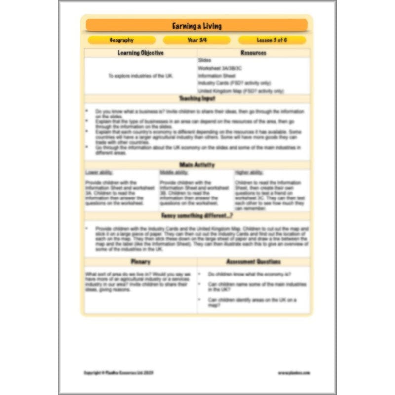 PlanBee Earning a Living: LKS2 Geography planning Year 3 & Year 4