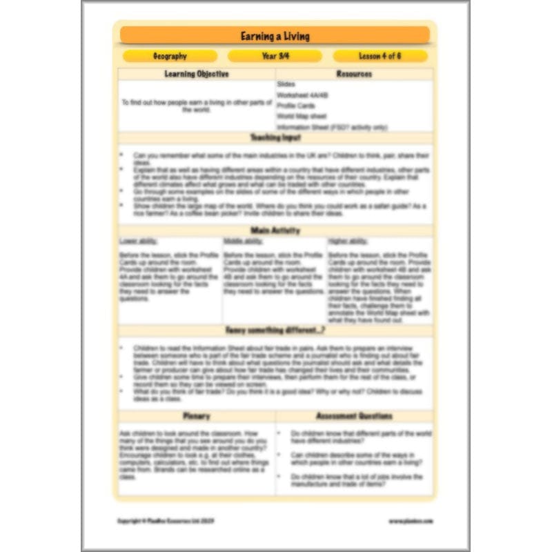 PlanBee Earning a Living: LKS2 Geography planning Year 3 & Year 4