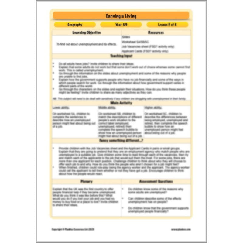 PlanBee Earning a Living: LKS2 Geography planning Year 3 & Year 4