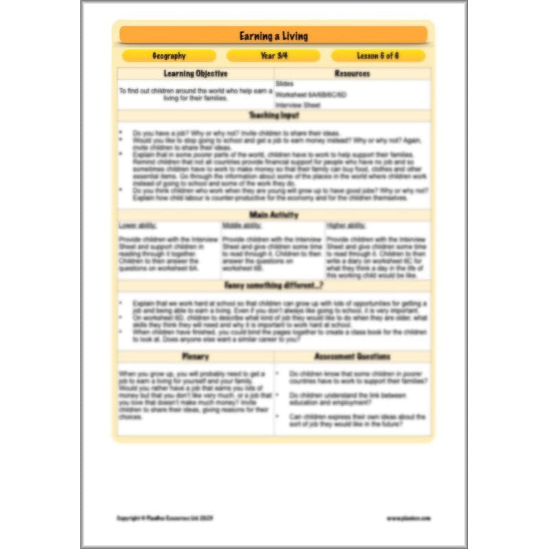 PlanBee Earning a Living: LKS2 Geography planning Year 3 & Year 4