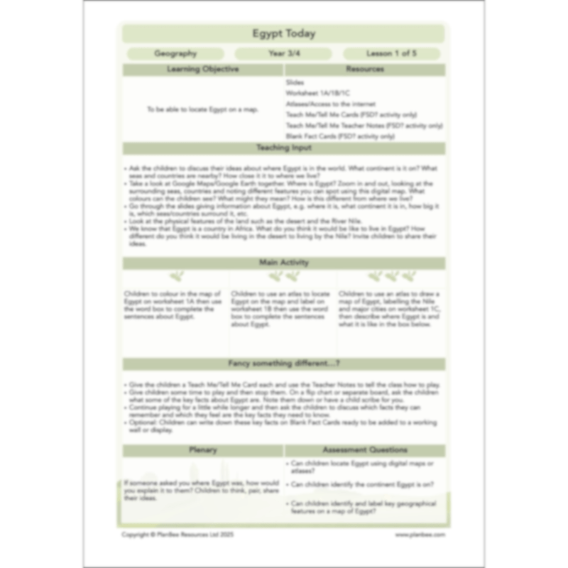 PlanBee Egypt Today - Year 3/4 Geography Lessons 