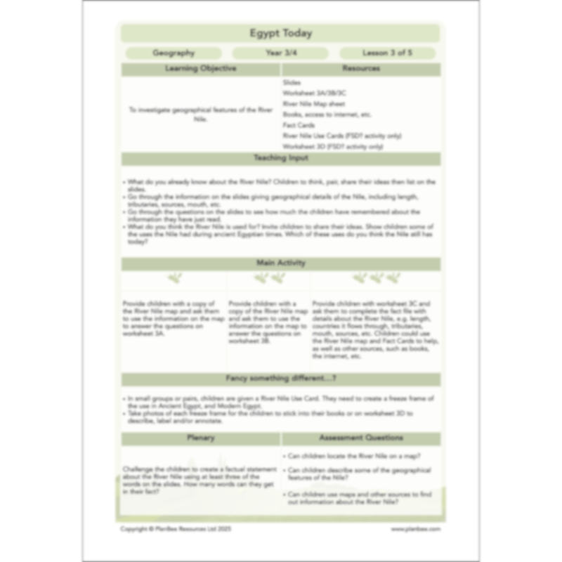 PlanBee Egypt Today - Year 3/4 Geography Lessons 