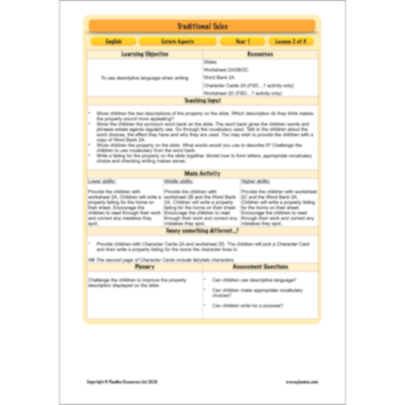 PlanBee FREE Mini-scheme | Traditional Tales: Estate Agents | KS1