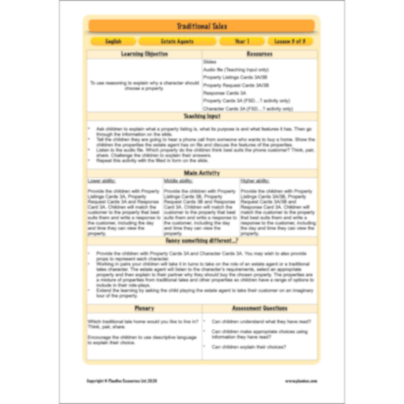 PlanBee FREE Mini-scheme | Traditional Tales: Estate Agents | KS1