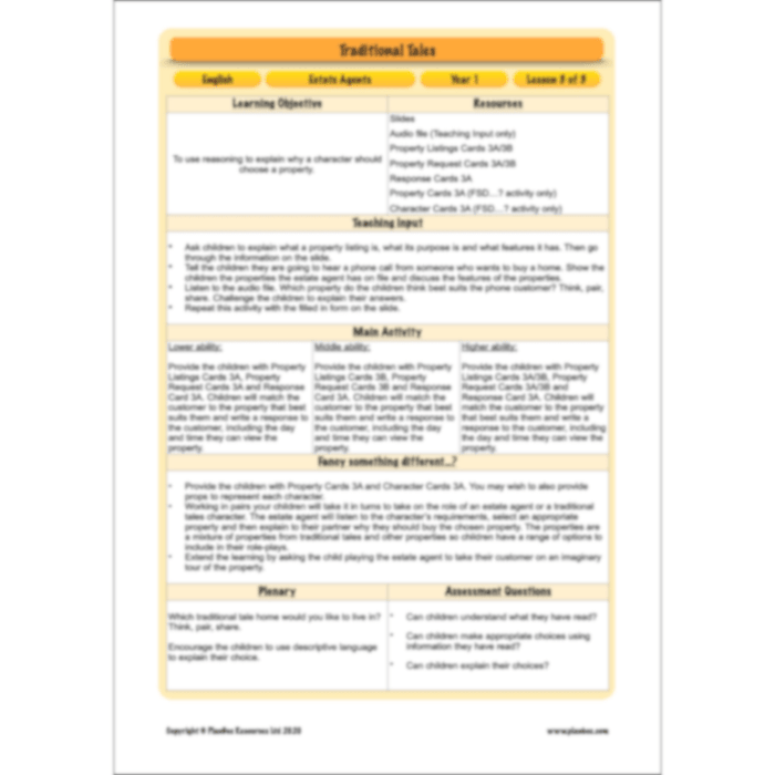 PlanBee FREE Mini-scheme | Traditional Tales: Estate Agents | KS1