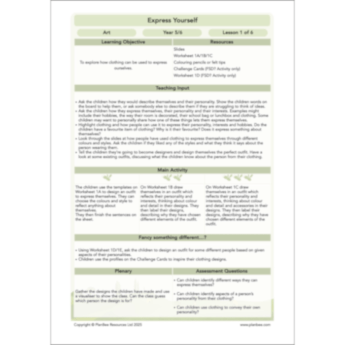 PlanBee Express Yourself Art lessons and resources for KS2 | PlanBee