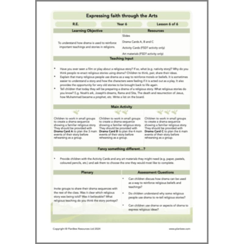 PlanBee Expressing Faith through the Arts KS2 RE lessons by PlanBee