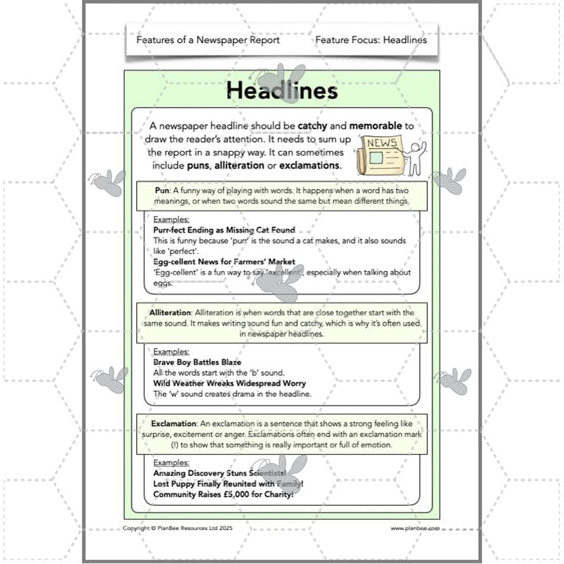 PlanBee Features of a Newspaper Report KS2 Lesson Pack | PlanBee