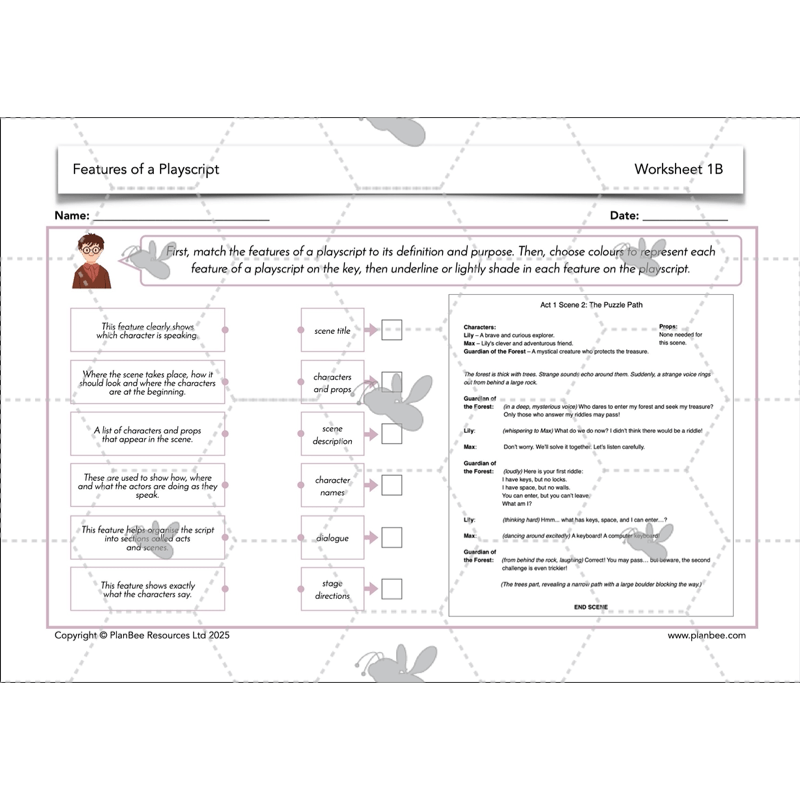 PlanBee Features of a Playscript KS2 | English Lesson Pack
