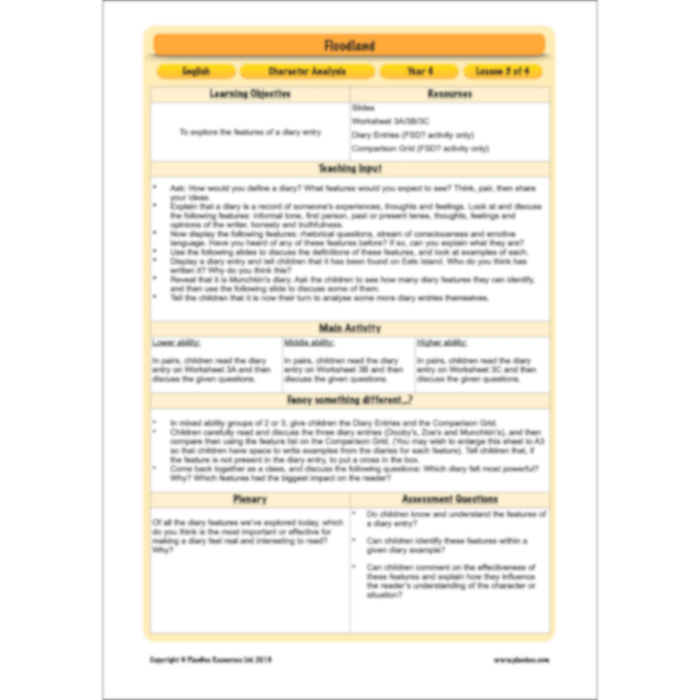 PlanBee Floodland: Character Analysis KS2 | English Lesson Pack