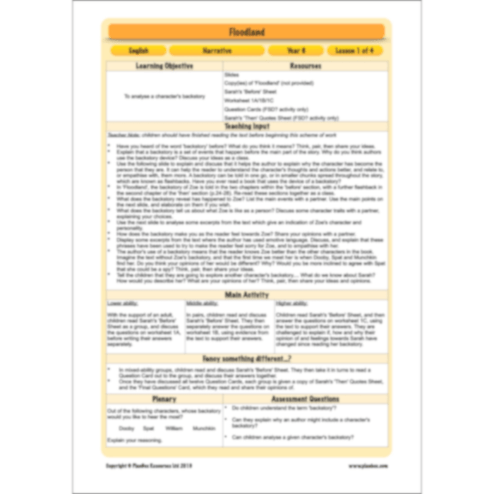 PlanBee Floodland: Narrative KS2 | Year 6 English Lesson Pack