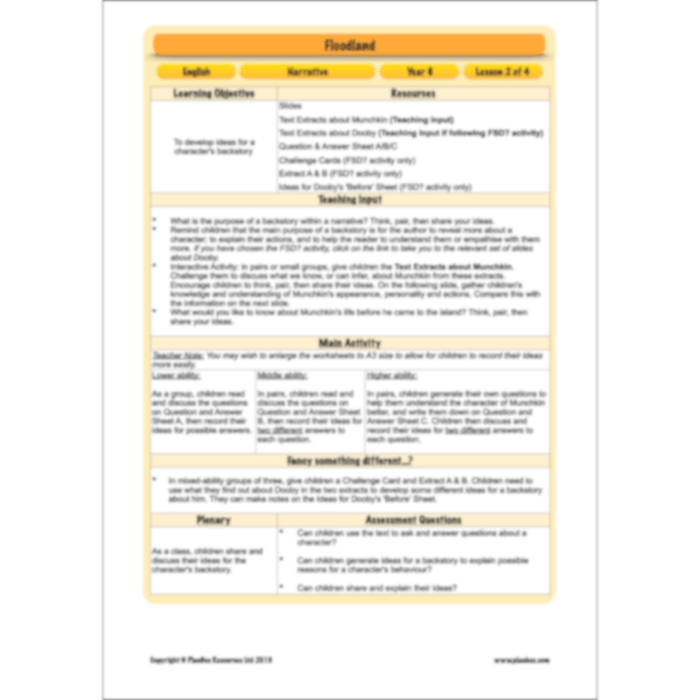 PlanBee Floodland: Narrative KS2 | Year 6 English Lesson Pack