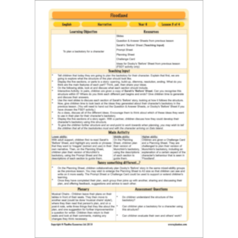 PlanBee Floodland: Narrative KS2 | Year 6 English Lesson Pack