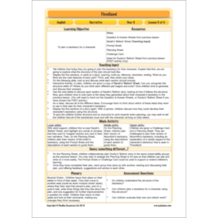 PlanBee Floodland: Narrative KS2 | Year 6 English Lesson Pack