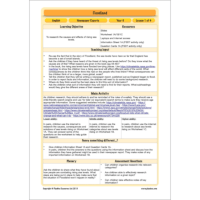 PlanBee Floodland: Newspaper Reports KS2 | Year 6 English Pack