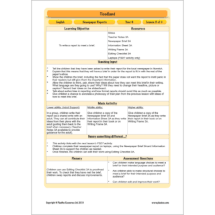 PlanBee Floodland: Newspaper Reports KS2 | Year 6 English Pack