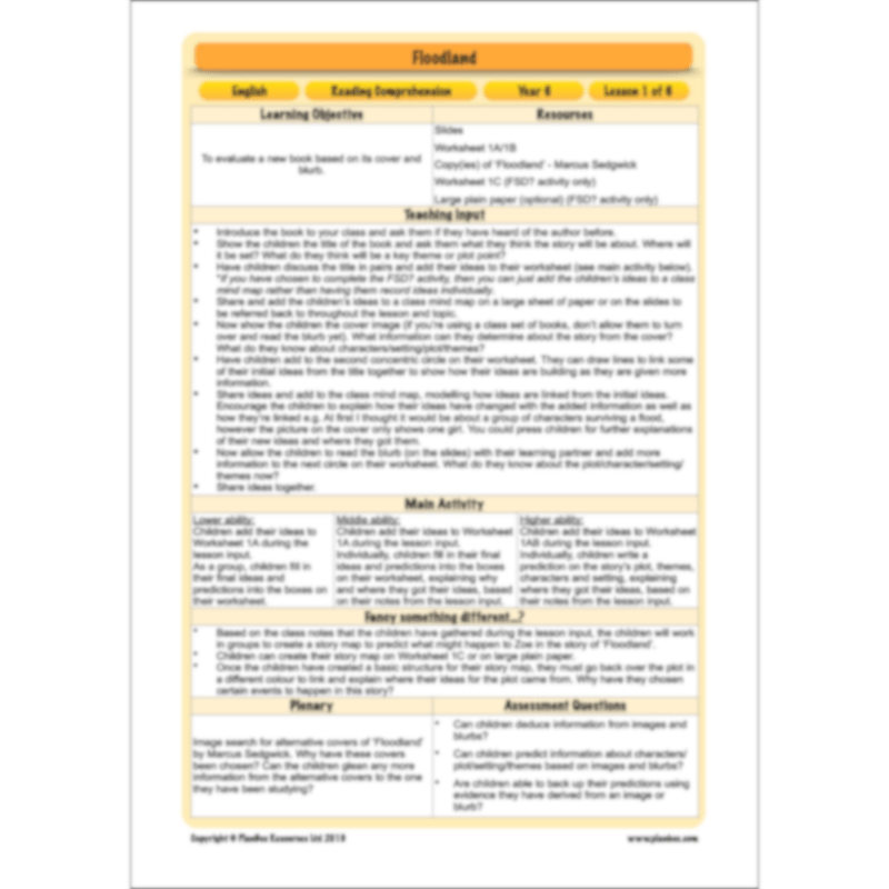 PlanBee Floodland: Reading Comprehension KS2 | Year 6 English Pack