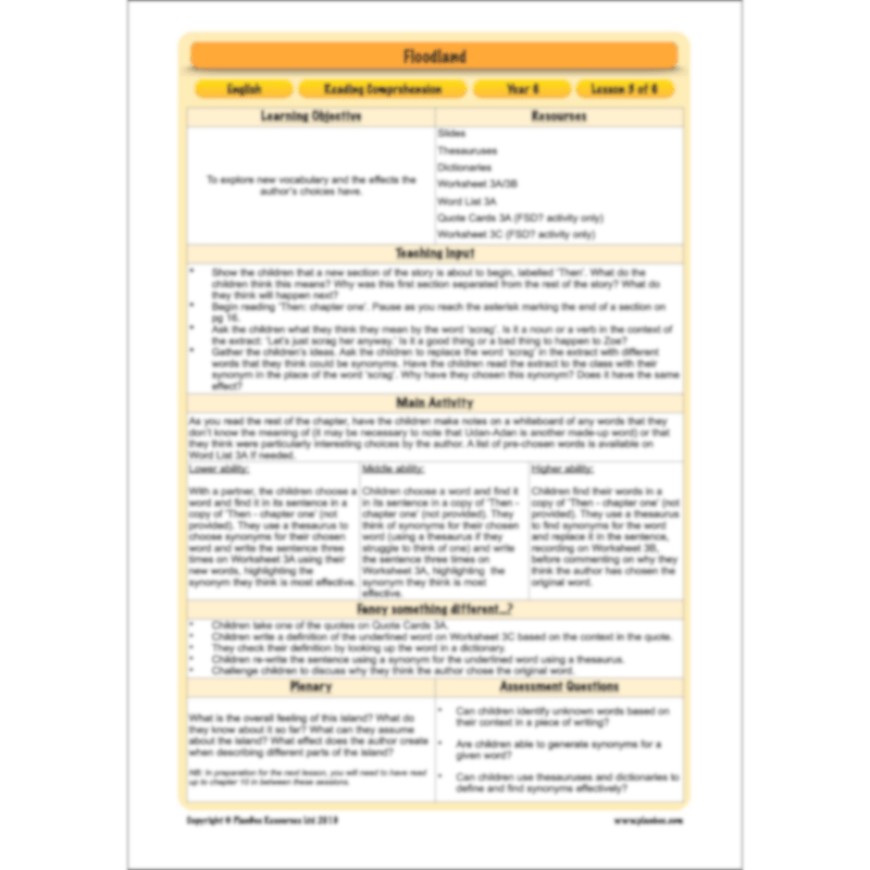 PlanBee Floodland: Reading Comprehension KS2 | Year 6 English Pack