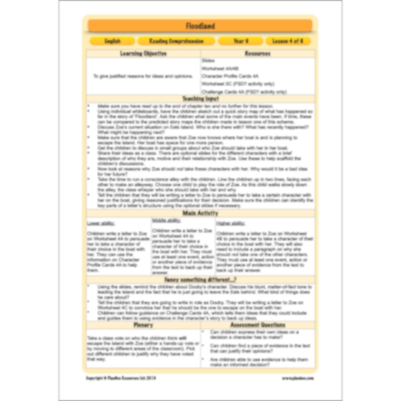 Floodland: Reading Comprehension