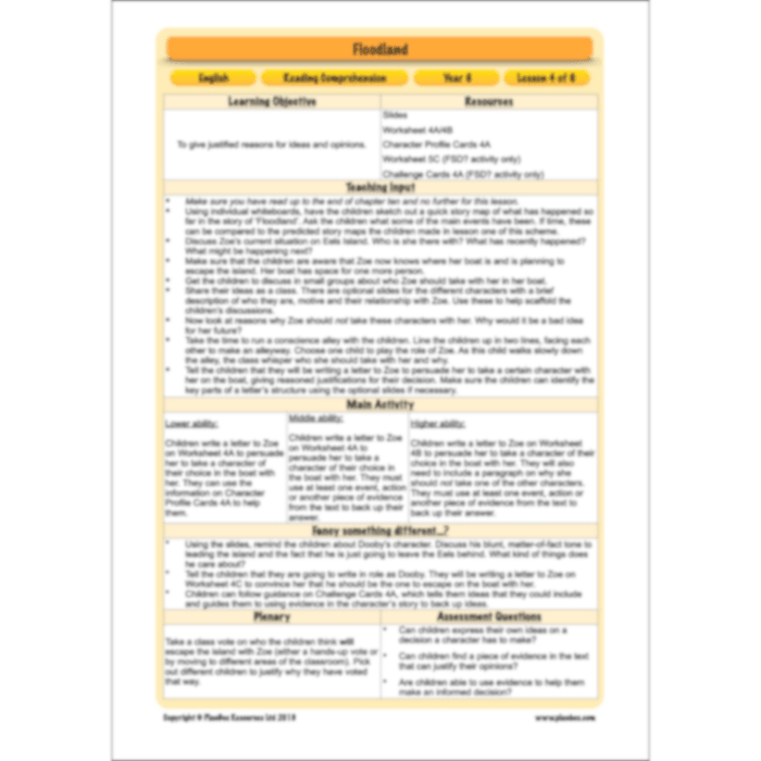 Floodland: Reading Comprehension