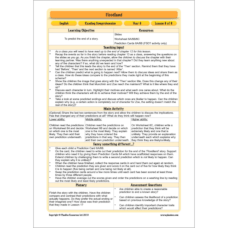 Floodland: Reading Comprehension