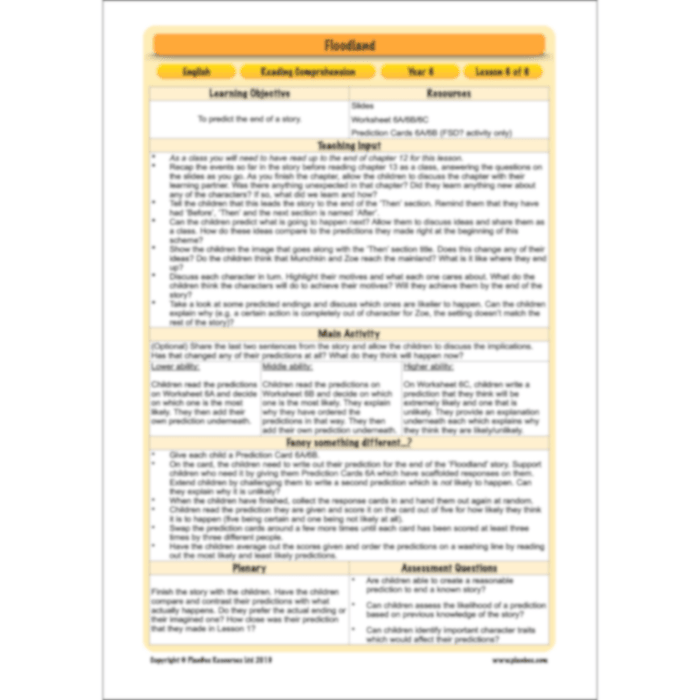 Floodland: Reading Comprehension