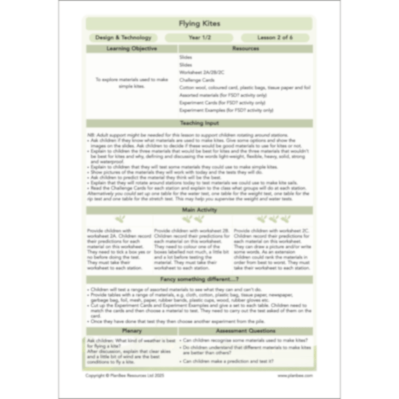 PlanBee Flying Kites KS1 DT Lesson Pack
