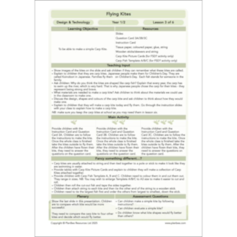 PlanBee Flying Kites KS1 DT Lesson Pack