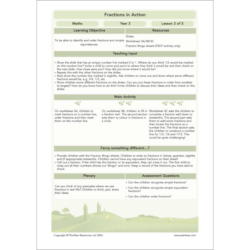 PlanBee Fractions in Action: Year 3 Fractions Planning by PlanBee