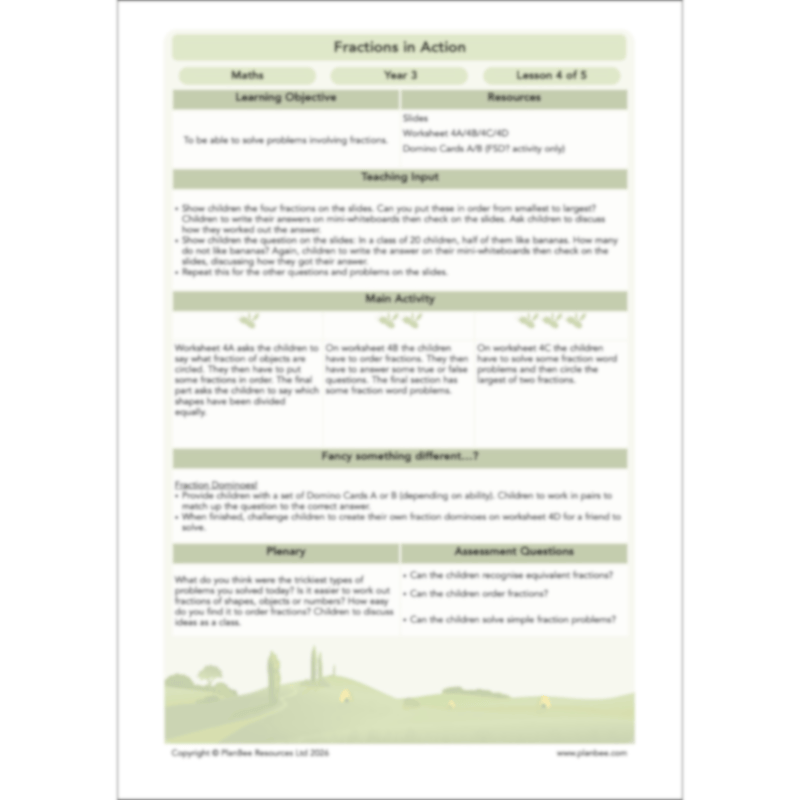 PlanBee Fractions in Action: Year 3 Fractions Planning by PlanBee