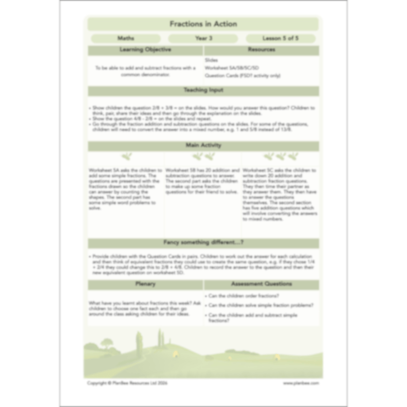 PlanBee Fractions in Action: Year 3 Fractions Planning by PlanBee