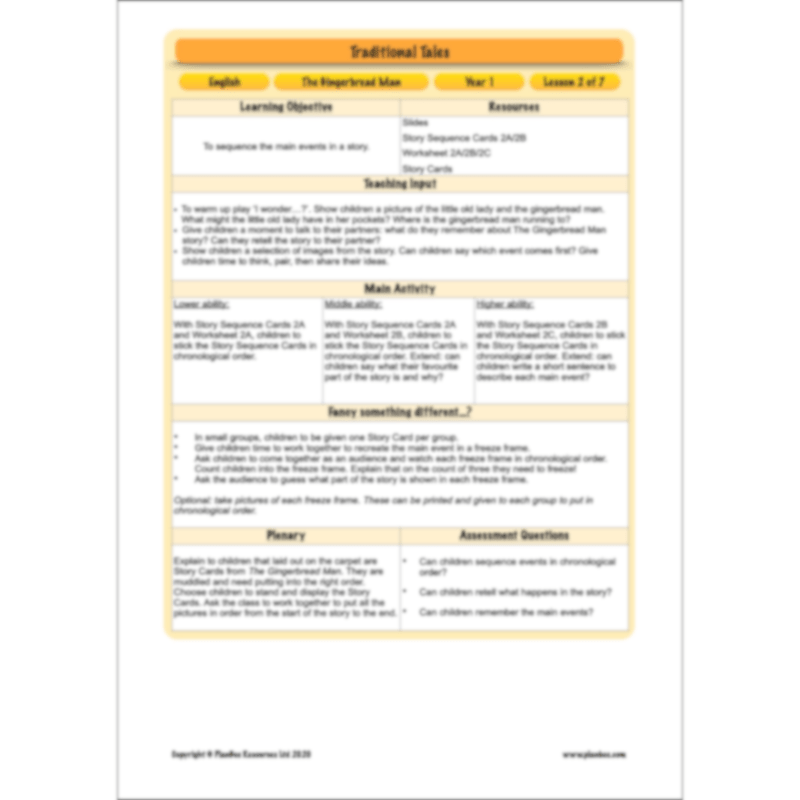 PlanBee Traditional Tales: The Gingerbread Man | KS1 English Pack
