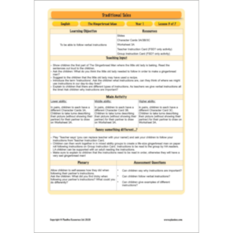PlanBee Traditional Tales: The Gingerbread Man | KS1 English Pack